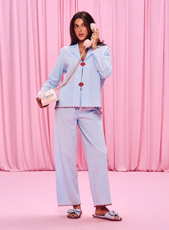 Straight cotton striped trousers